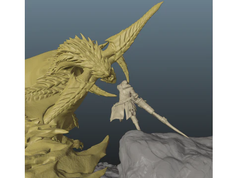 Monster Hunter Wilds Rey Dau vs Hunter 3D Print Model