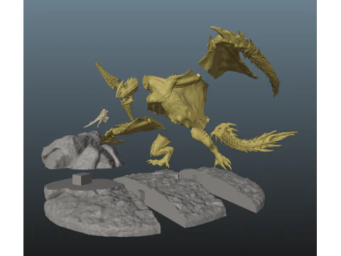 Monster Hunter Wilds Rey Dau vs Hunter 3D Print Model