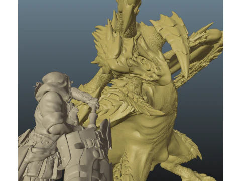 Monster Hunter Wilds Rey Dau vs Hunter 3D Print Model