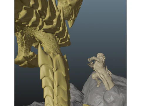 Monster Hunter Wilds Rey Dau vs Hunter 3D Print Model