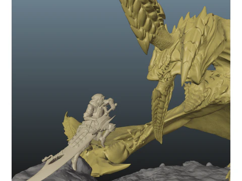 Monster Hunter Wilds Rey Dau vs Hunter 3D Print Model