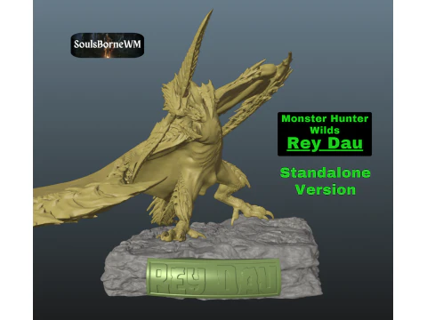 Monster Hunter Wilds Rey Dau vs Hunter 3D Print Model