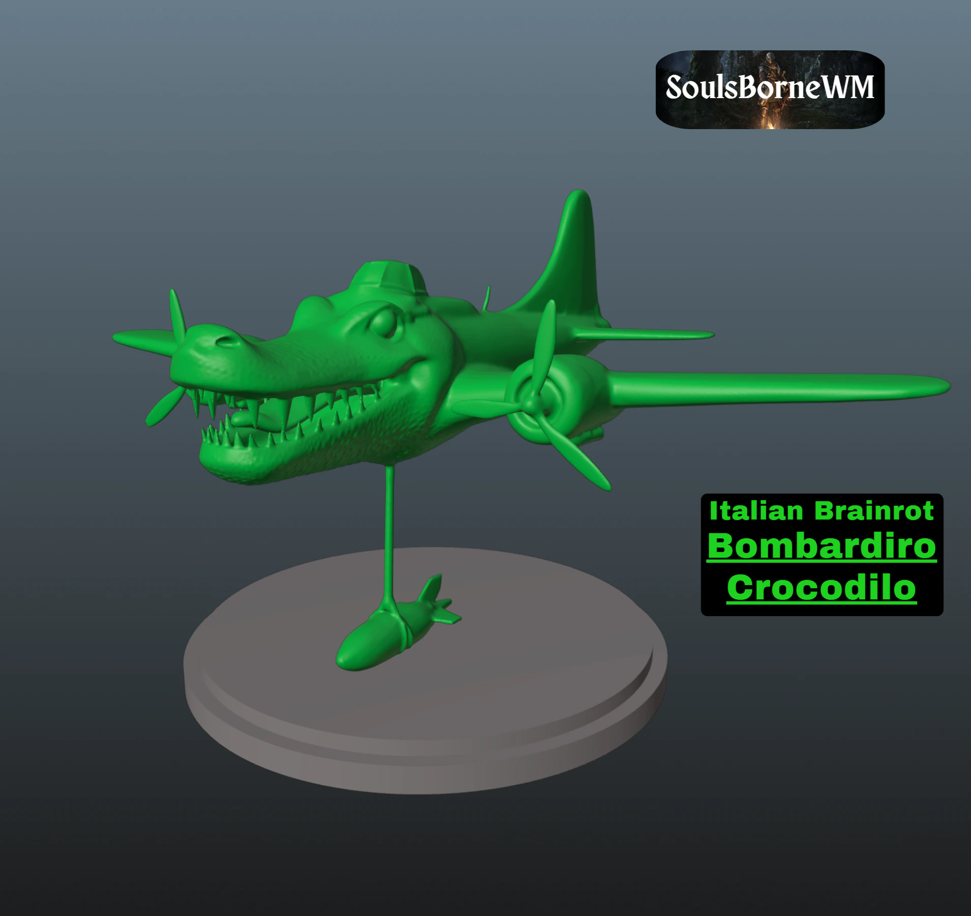 Italian Brainrot Bombardiro Crocodilo 3D Print Model .c4d .max .obj .3ds .fbx .stl .blend 