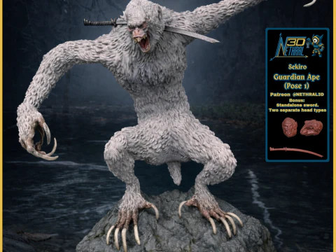 Sekiro Guardian Ape Fase 1 Pose 1 Modelo de Impressão 3D