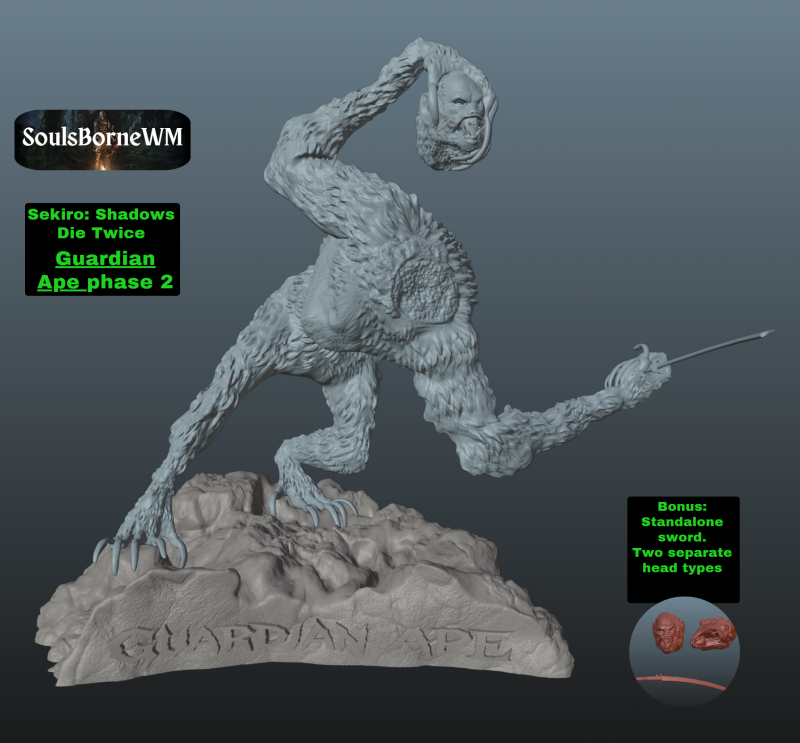 Sekiro Guardian Ape Phase 2 Model Cetak 3D .c4d .max .obj .3ds .fbx .stl .blend