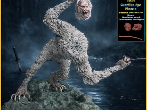 Sekiro Macaco Guardi&atilde;o Fase 2 Modelo de Impressão 3D