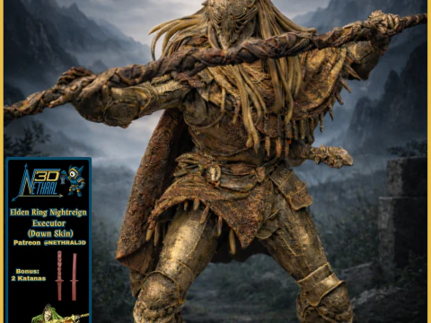 Elden Ring Nightreign Executor Dawn Skin B&ocirc;nus 2 katanas Modelo de Impressão 3D