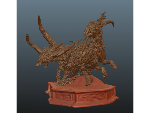 埃尔登环 夜行短剑 夜之兽 三头兽 3D 打印模型