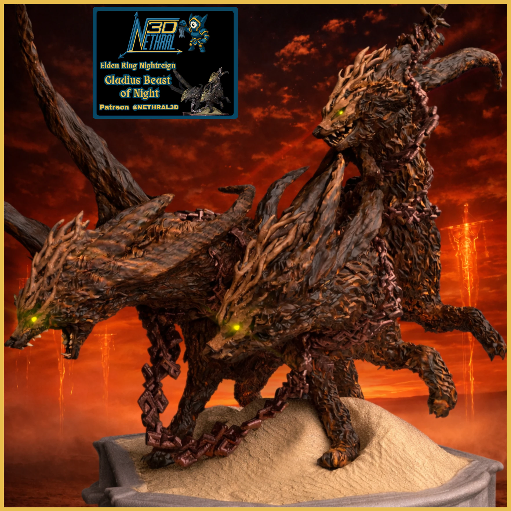 Elden Ring Nightreign Gladius Beast of Night Tricephalos 3D Print Model .c4d .max .obj .3ds .fbx .stl .blend