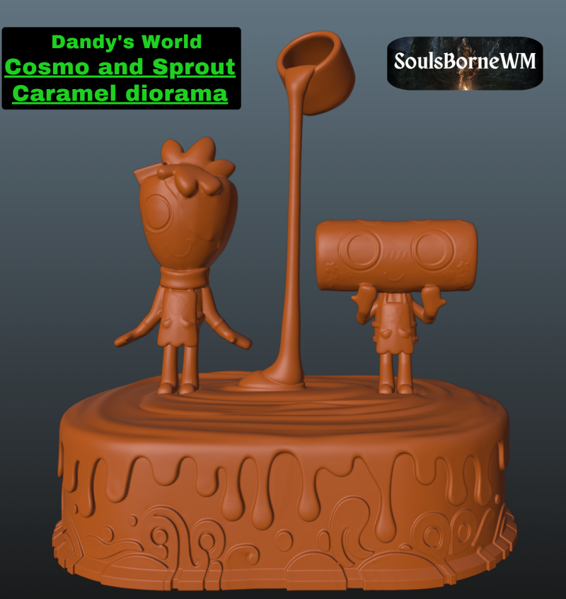 Dandys World Cosmo and Sprout Caramel diorama 3D 打印模型 .c4d .max .obj .3ds .fbx .stl .blend