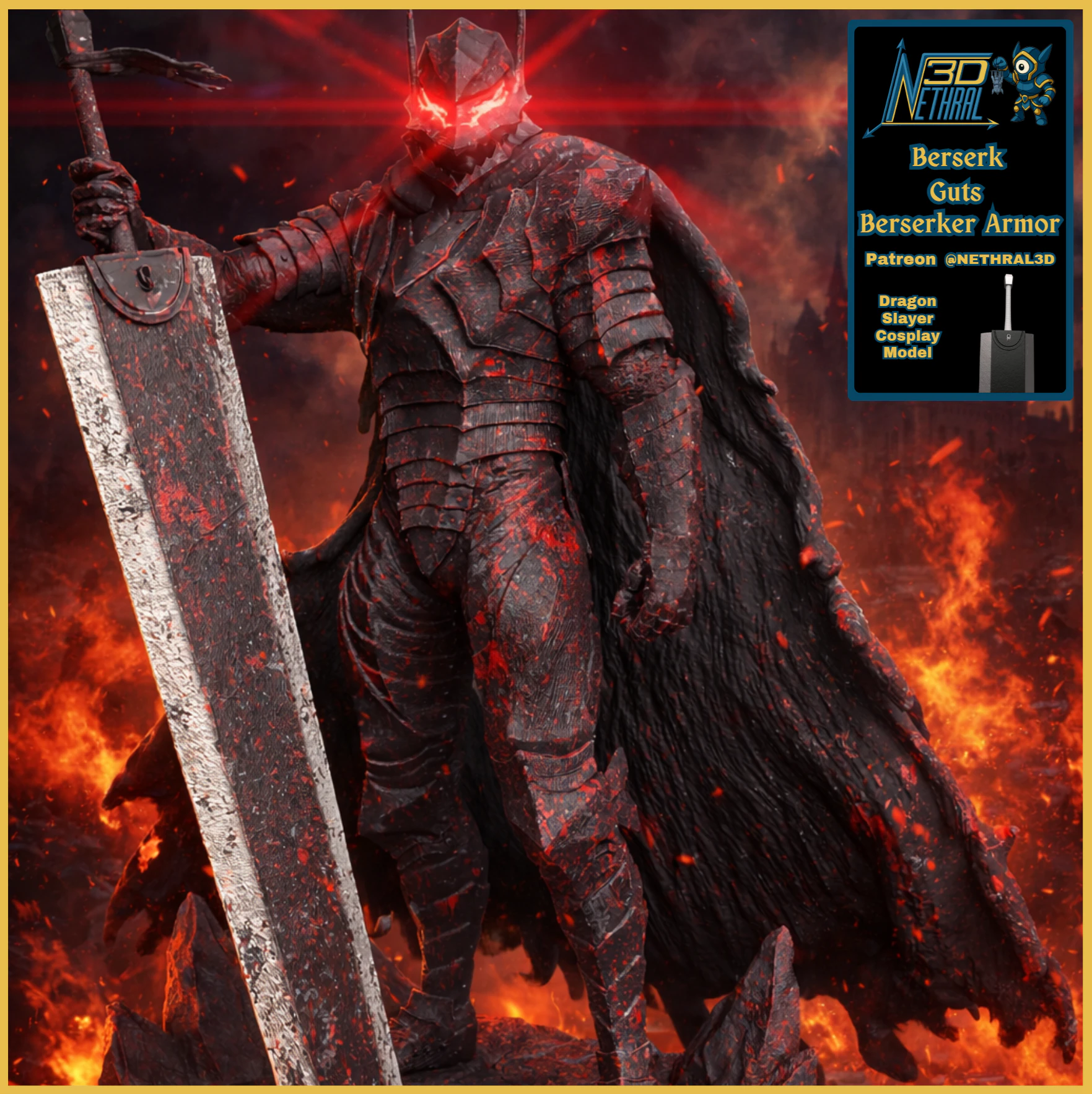ベルセルク ガッツ 狂戦士の甲冑 3Dプリントモデル .c4d .max .obj .3ds .fbx .stl .blend 