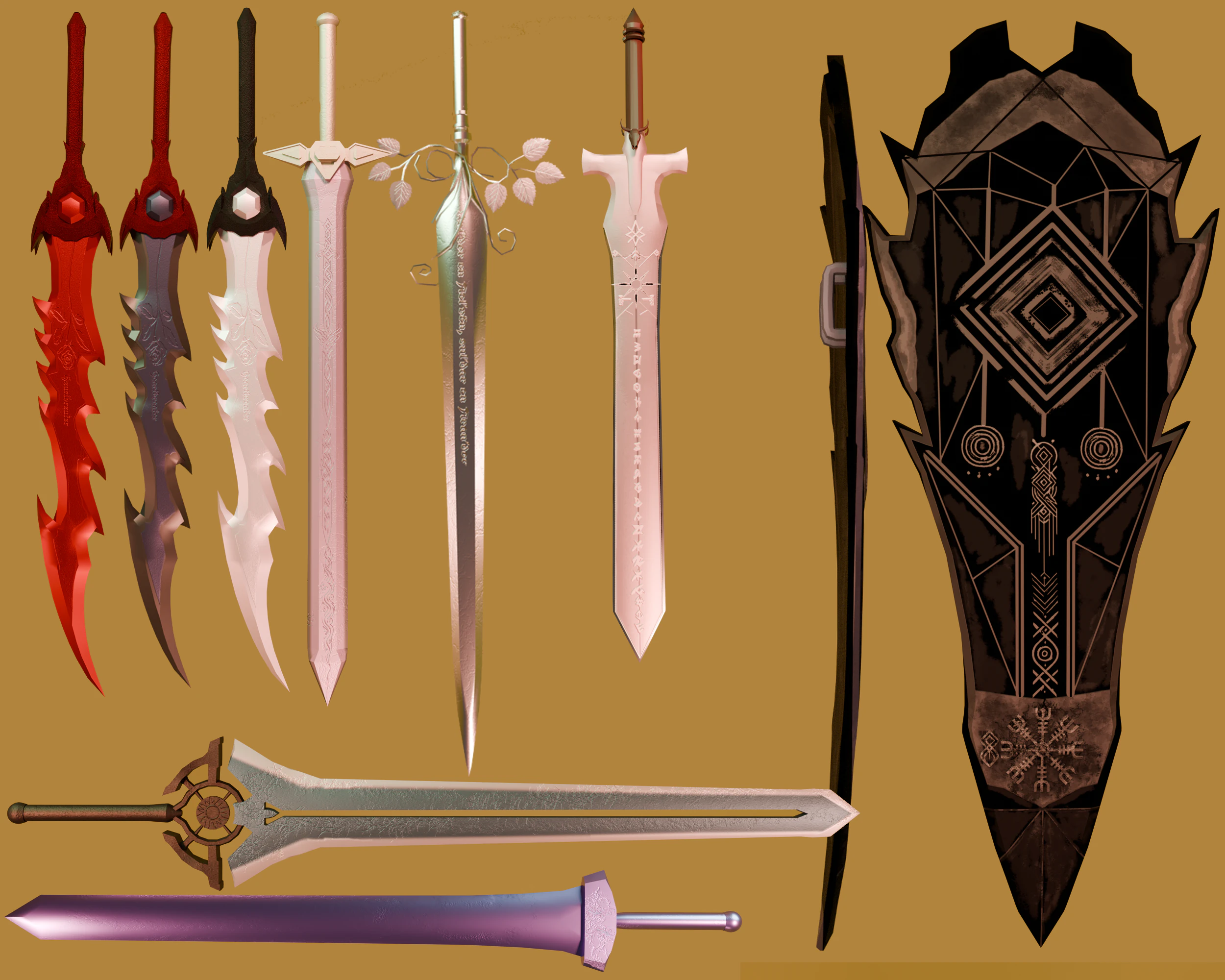 Stylized Weapon Pack 3D Model .c4d .max .obj .3ds .fbx .stl .blend 