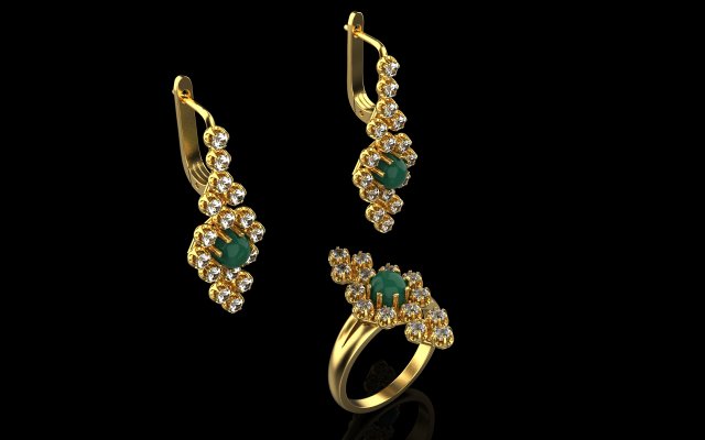 Ring and earrings set 1947 3Dプリントモデル .c4d .max .obj .3ds .fbx .stl .blend 