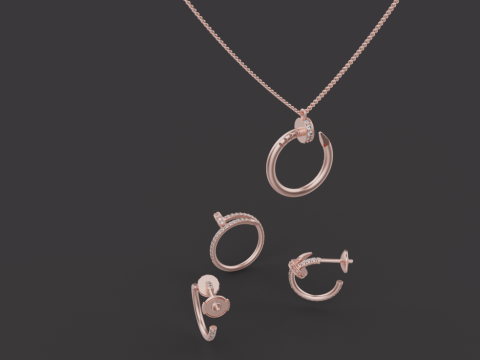 Pendant Ring Earrings set 52086 3D Model