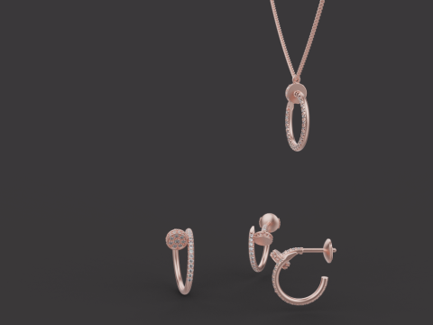 Pendant Ring Earrings set 52086 3D Model