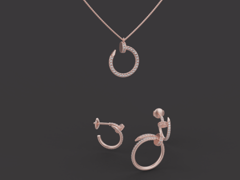 Pendant Ring Earrings set 52086 3D Model