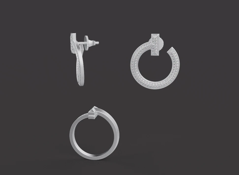 Ring and Earrings set 66474 3D Model .c4d .max .obj .3ds .fbx .stl .blend 