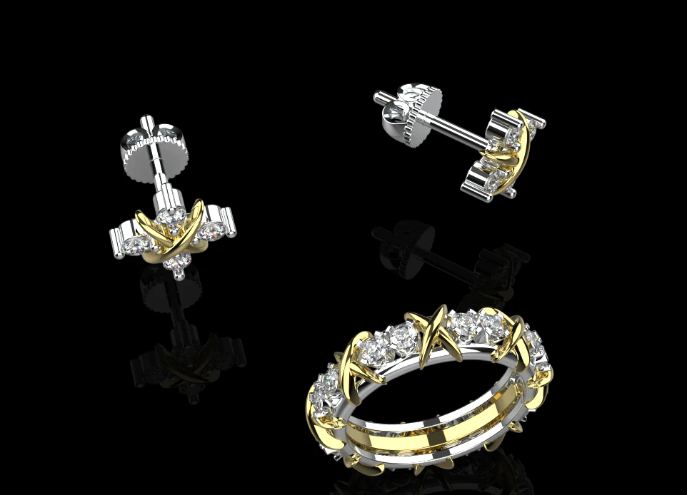 Earrings and Ring set 66095 3D Model .c4d .max .obj .3ds .fbx .stl .blend 