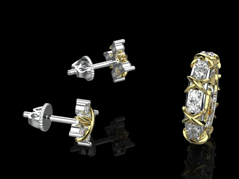 Earrings and Ring set 66095 3D Model