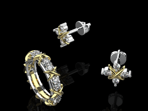 Earrings and Ring set 66095 3Dモデル
