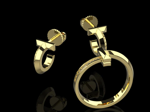 Conjunto de argolas e brincos para unhas 60633 Modelo 3D