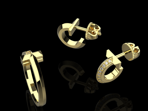 Nail Ring and Earrings set 60633 Model 3D