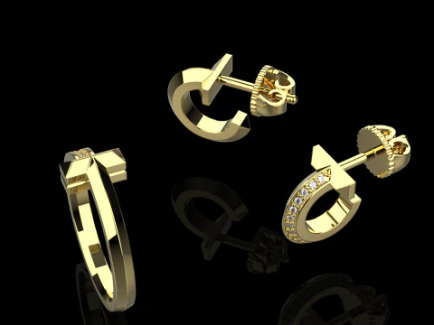 Nail Ring and Earrings set 60633 3D Model
