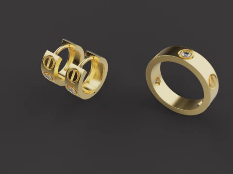 반지와 귀걸이 세트 53240 3D 모델