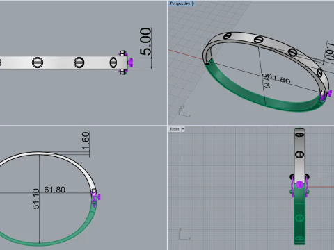 Bracelet Ring and Earrings set 53220 3D Model