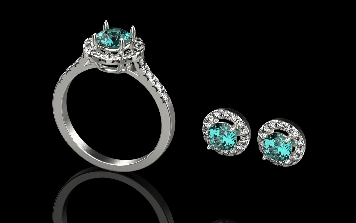 Ring and Earrings set 65808 3D Model .c4d .max .obj .3ds .fbx .stl .blend 