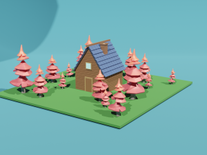 Wooden house in forest Model 3D