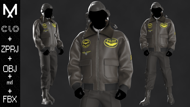 Male Pilot Uniform OBJ mtl FBX ZPRJ 3D 模型 .c4d .max .obj .3ds .fbx .stl .blend