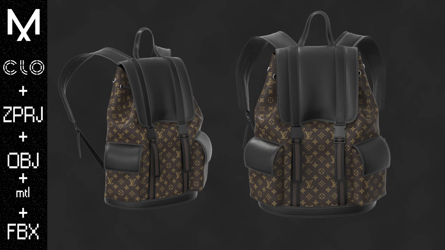 Louis Vuitton BackPack OBJ mtl FBX ZPRJ 3D Model .c4d .max .obj .3ds .fbx .stl .blend 