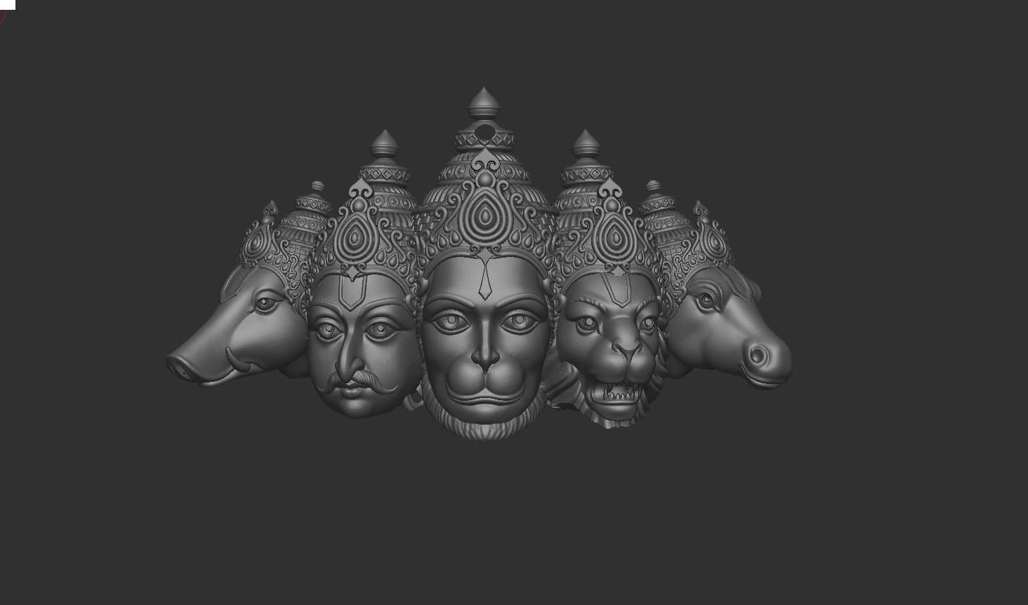 Panchmukhi hanuman pendant 3D Model .c4d .max .obj .3ds .fbx .stl .blend 