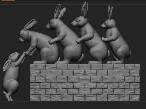 토끼 가족 조각상 3D 프린트 모델