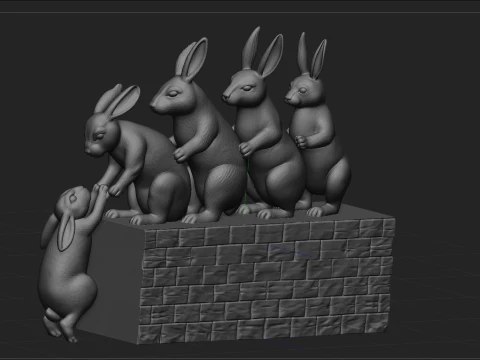 Rabbit Family Statue 3D Print Model