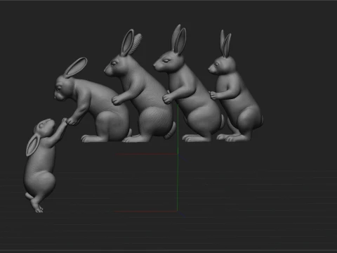 Rabbit Family Statue 3D Print Model