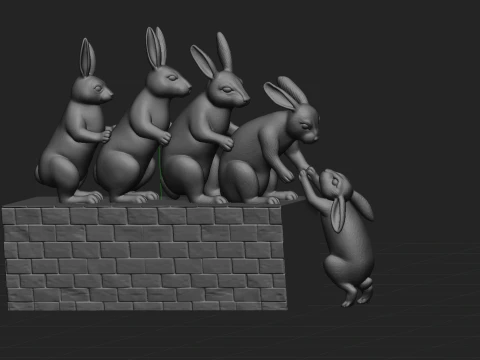Rabbit Family Statue 3D Print Model