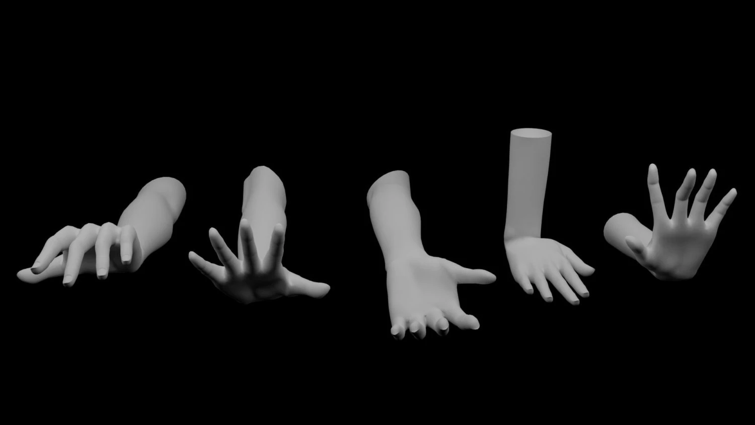 5 Unisex Hand Poses 3D Model .c4d .max .obj .3ds .fbx .stl .blend 