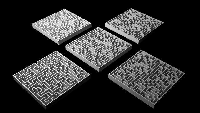 5 Low Poly Square Mazes 3D Модель .c4d .max .obj .3ds .fbx .stl .blend 