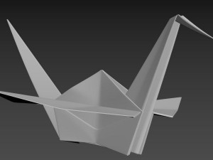 Folded Paper Swan - Crane Origami Art Model 3D
