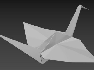 Folded Paper Swan - Crane Origami Art Model 3D