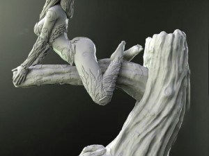 3d stl file of girl on wood 3D Model