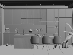 Modern living room kitchen in one Blender 3D Model 3D