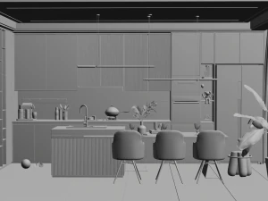 Modern living room kitchen in one Blender 3D 3D Model