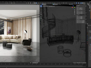 Modern Profile Interior Living Room 3D Model