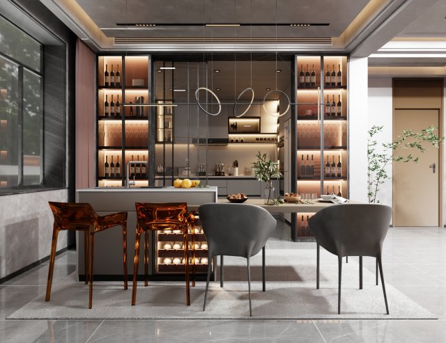 Modern Dining Table Wine Cooler Blender 3D 3D Model .c4d .max .obj .3ds .fbx .stl .blend 