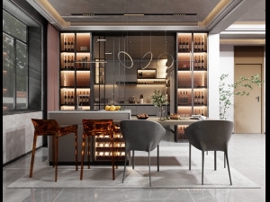 Modern Dining Table Wine Cooler Blender 3D 3D 模型