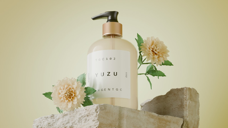 Flowers In The E-Commerce Product Scene Of Facial Cleanser Blender Model 3D .c4d .max .obj .3ds .fbx .stl .blend