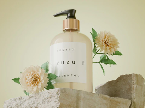 फेशियल क्लींजर ब्लेंडर के ई-कॉमर्स उत्पाद दृश्य में फूल 3D मॉडल